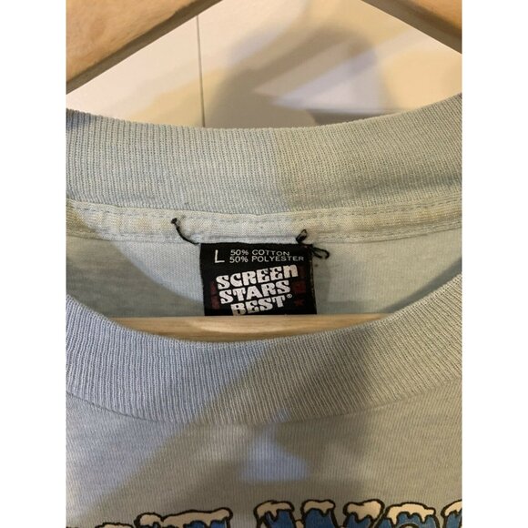 Vtg 80s‎ Don’t Worry Ski Happy Dog St Bernard Men’s Sz L Blue Screen Stars Best - Picture 2 of 8